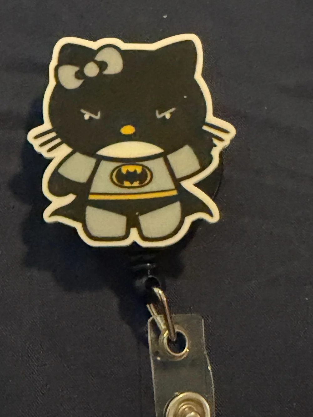 Black Hello Kitty x Batman Badge Reel Retractable ID Holder